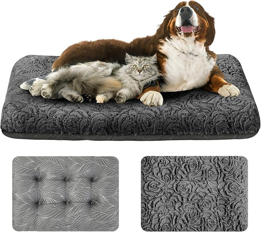 2 in 1 Dog Bed Crate Pad Mat Washable Reversible (Cool & Warm) Soft Fluffy Pet Kennel Beds for Large Medium Small Puppy Cat Sleeping Mattress Machine Wash Dog Cooling Mats (Dot Dark Grey, 41"*27")
