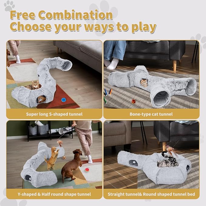 Odoland Cat Tunnels for Indoor Kitten Fluffy Cat Bed and Cat Cave Tunnels with 20 Cat Toys, Kittens Donut Tunnel and Variety Kitten Toy Set for Kitten/Puppy/Rabbit