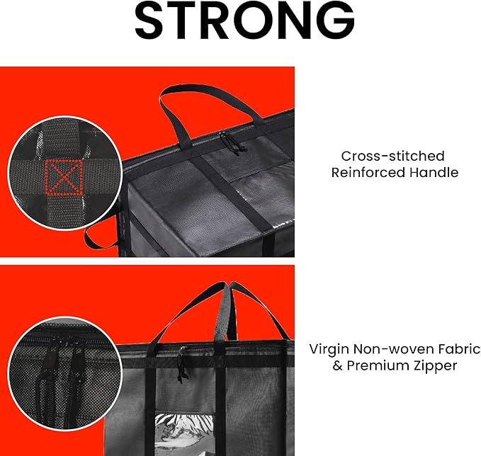 3XL Insulated Cooler Bag and Food Warmer for Delivery & Grocery Shopping with Zippered Top, Black (1 Pack)