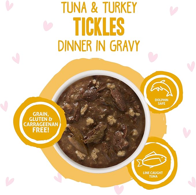 Weruva B.F.F. OMG - Best Feline Friend Oh My Gravy!, Tuna & Turkey Tickles with Tuna & Turkey in Gravy Cat Food, 3oz Pouch (Pack of 12)