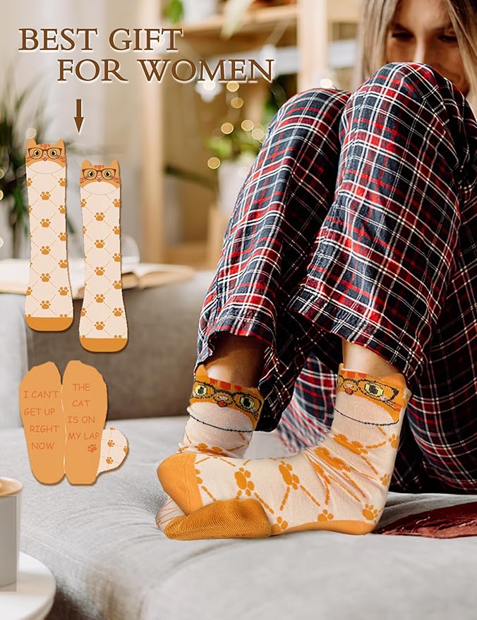 12 Pairs Cute Cat Crew Socks for Women Cat Socks Womens Crew Socks Novelty Gifts for Women Teenage Girls Men Girlfriend Animal Lovers