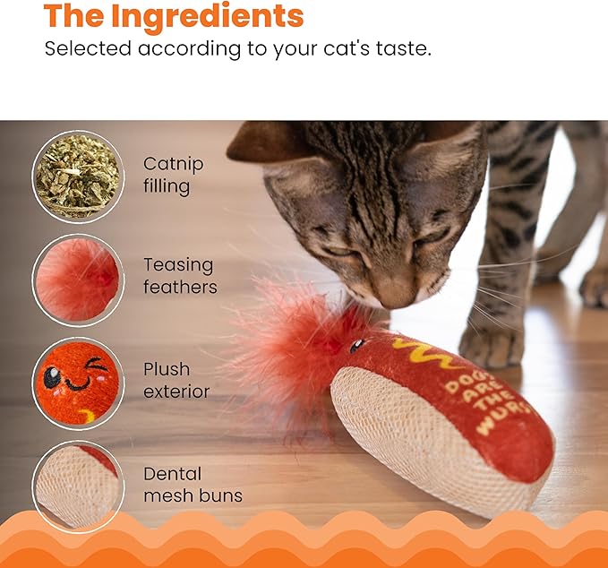 Catstages Hot Dog Kicker Catnip Toy and Dental Toy for Cats Hot Dog Themed Funny Catnip Stuffed Kicker Toy, Brown
