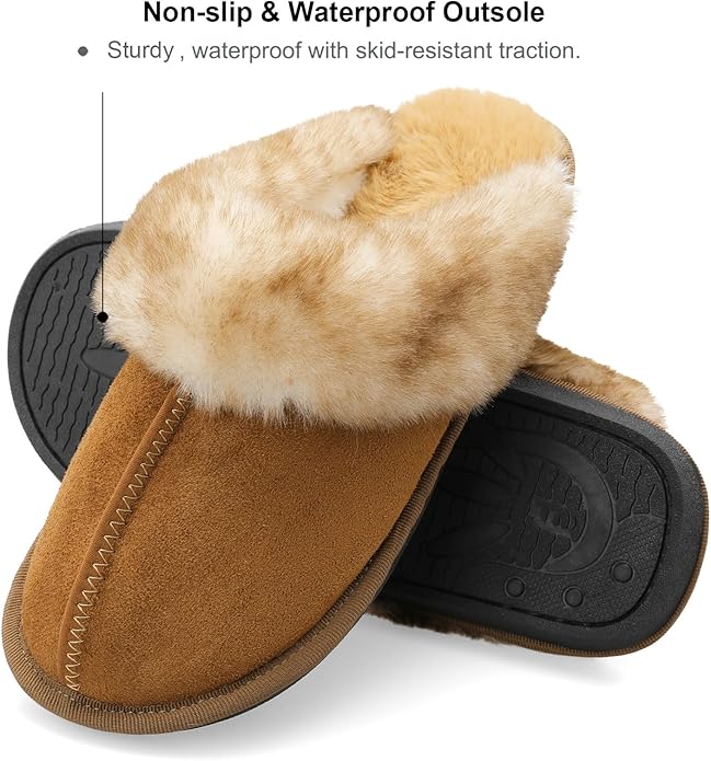 Besroad Winter Fuzzy House Slippers Sandals Plush Faux Fur Fluffy Flats Slippers Warm Slide Shoes for Women
