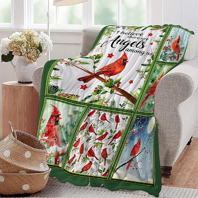 Cardinal Print Blanket Red Birds Memorial Throw Blankets Gifts for Couch Sofa Bed Stuff Decor Lightweight Soft Cozy Fleece Plush Warm Flannel Bedding for Lover Men Women Teen Adults 50"x60"