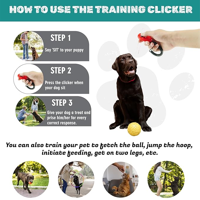 Cat & Dog Grooming Essentials: Self-Cleaning Slicker Brush for Shedding, Long Hair & Clicker for Training (PINK)