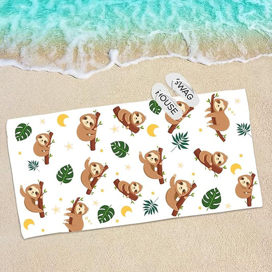 Bonsai Tree Beach Towel - Cute Sloth Gift for Kids, Women & Girls - Microfiber Bath Towel for Sloth Lovers - Funny, Sand-Free, Quick-Dry - 30x60