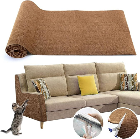 Cat Scratching Climbing Carpet Mat, Self-Adhesive Trimmable Anti Cat Scratcher Couch Furniture Protector from Cat Claws, Cat Post Covered Pad Replacement for DIY Cat Tree (Brown, 15.8" x 40")