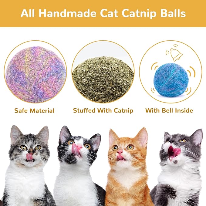Retro Shaw Catnip Toys, Catnip Balls with Bell, Cat Toys with Silvervine and Catnip, Catnip Toys for Cats, Cat Toys for Indoor Cats, Cat Chew Toy, Cat Nip Toys for Cats Kittens Kitty, 6 Pack