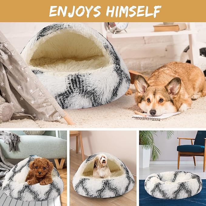 Dog Beds for Small Dogs, Cat Bed Cave, Washable Cute Cat Bed, Cozy Nook Pet Bed for Dogs or Cats, Anti-Slip Puppy Bed Fits up to 12 lbs Pets(Grey-White, 20" x 20")