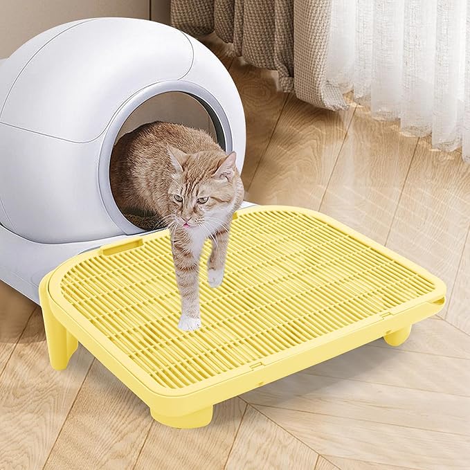 BALAPET Adjustable Cat Ramp for Litter Box Elevated Cat Litter Ramp for Cat Litter Boxes Double Layered Litter Trapper with Filter Function Cat Steps Suitable for Small & Elderly Cats (Milkyellow)