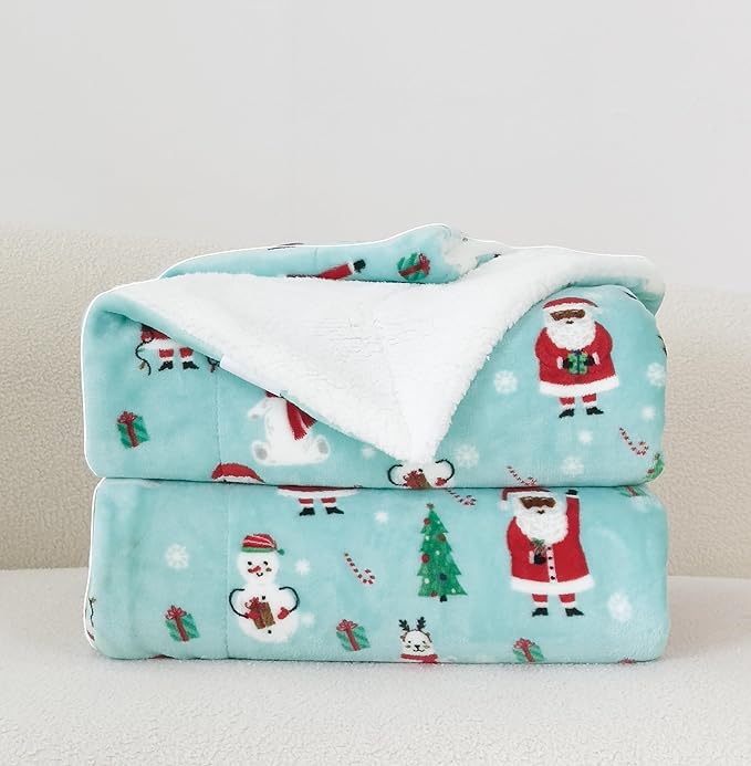 Elegant Comfort Reversible and Ultra-Plush Flannel Fleece-Winter Christmas Sherpa Throw- Lightweight Soft and Cozy-Holiday Decorative Throw, Perfect for Lounging, 50 x 60 inches, Penguin Santa