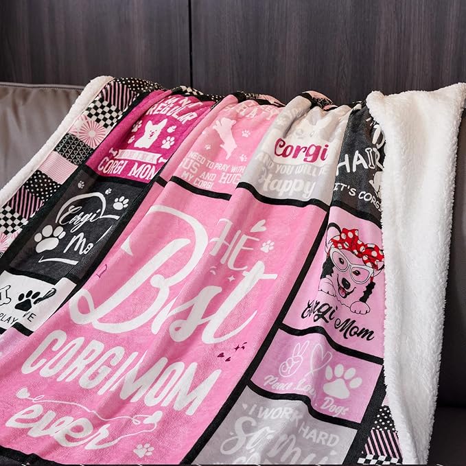 Corgi Mom Sherpa Blanket for Dog Lovers Women Best Corgi Mom Ever 50”x60” Sherpa Blanket Christmas Dog Themed Gifts for Girls