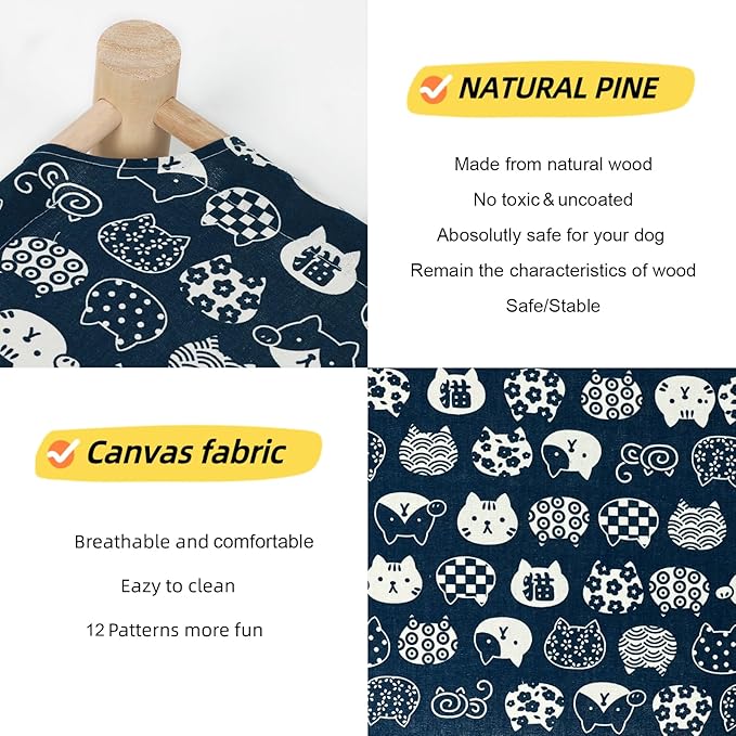 Patas Lague Pet Bed, Small, Elevated Cooling Hammock Bed, Wood, 19x19x5 inches, 20 lbs, Blue Cat, Indoor/Outdoor, Square, for Cats and Dogs