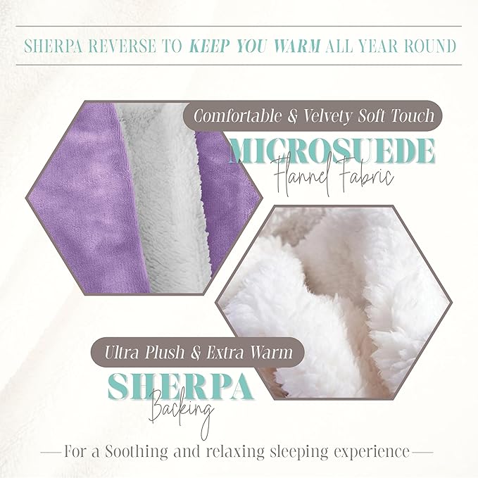 Elegant Comfort Reversible and Ultra-Plush Flannel Fleece Sherpa Throw- Lightweight Soft and Cozy- All Season Decorative Throw, Perfect for Lounging, 50 x 60 inches, Lavender