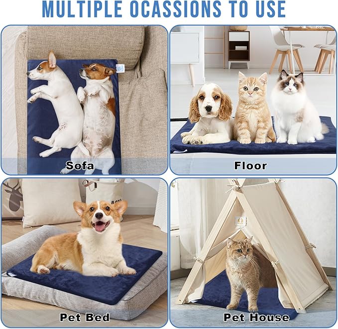 Pet Heating Pad for Dogs, Dog Cat Heating Pad Indoor, Electric Heating Pad for Dogs with 9 Adjustable Temperature and Timer, Heated Dog Blanket Bed with Chew Resistant Cord (28×18 inch)