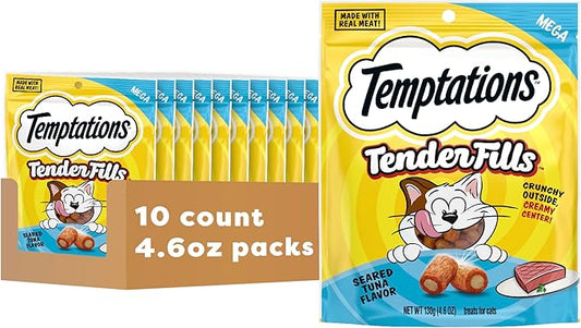 Temptations Tender Fills Seared Tuna Flavor Crunchy and Soft Adult Cat Treats, 4.6 oz. Pouch (Pack of 10)