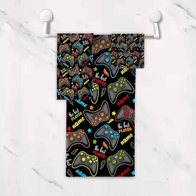 Custom Name Gaming 3 Piece Towel Bathroom Sets, 1 Bath Towel, 1 Washcloth, 1 Hand Towel, Cotton Fast Dry Soft Absorbent Towel Set for Home Kitchen Family