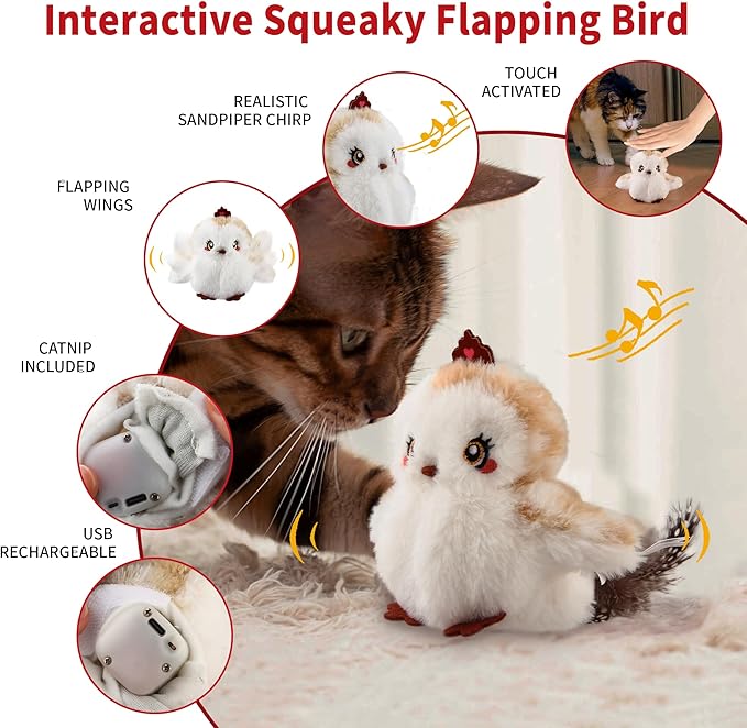 Gigwi Interactive Flapping Cat Toys Catnip, Electronic Flappy Toys Motion Activated, Automatic Cat Toys for Indoor Cats, USB Rechargeable Cat Enrichment Toy for Hunting and Kicker, Bird Princess
