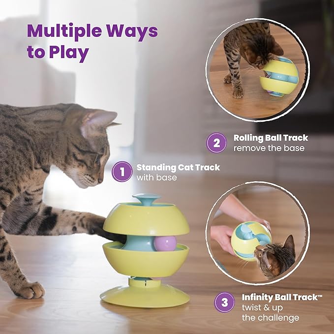 Catstages Twist-A-Ball Track Convertible Cat Track with Three Ways to Play, Standing, Infinity, or Rolling Ball Track, Blue