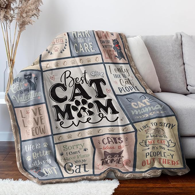 SteadStyle Cat Mom Gifts - Best Ever Blanket for Cat Lovers, Funny Cats Lady Presents for Women, Cozy Cats-Themed Gift for Birthday, Christmas, Mother’s Day 60'' x 50''