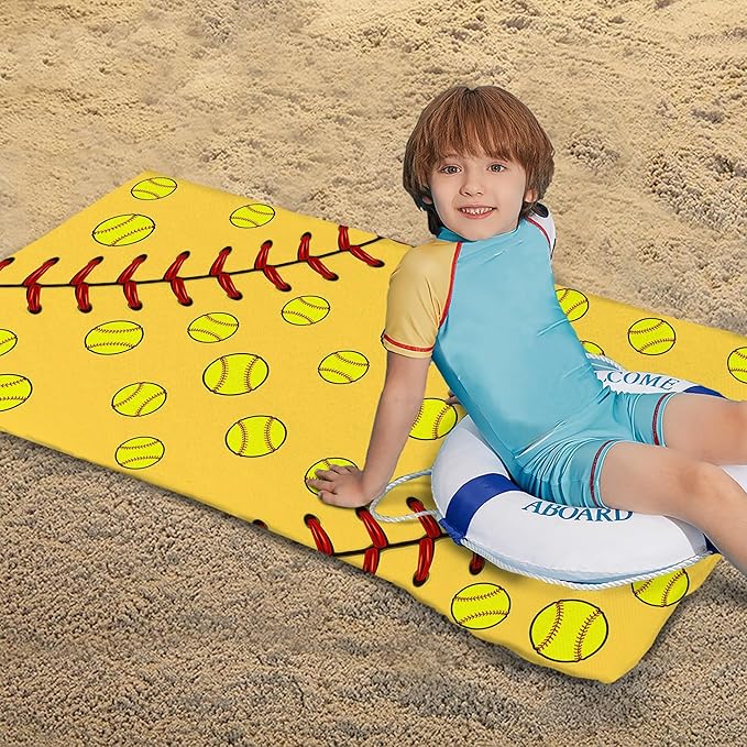 Bonsai Tree Softball Beach Towel, Yellow Microfiber Bath Towel for Women, Sand Free Quick Dry Travel Towels Softball for Women Yoga Sports Adults 30" X 60"