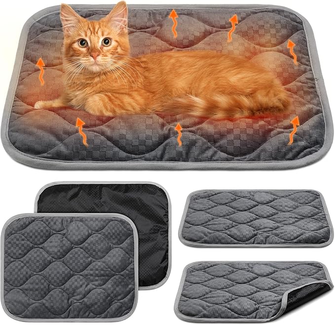 4 Pack Self Warming Cat Bed 16 x 20 Inch Self Heating Cat Mat Warm Thermal Pet Pad Washable Dog Crate Pad Reflects Body Heat Dog Cat Bed Mat Blanket Non Slip Bottom for Outdoor and Indoor Pets