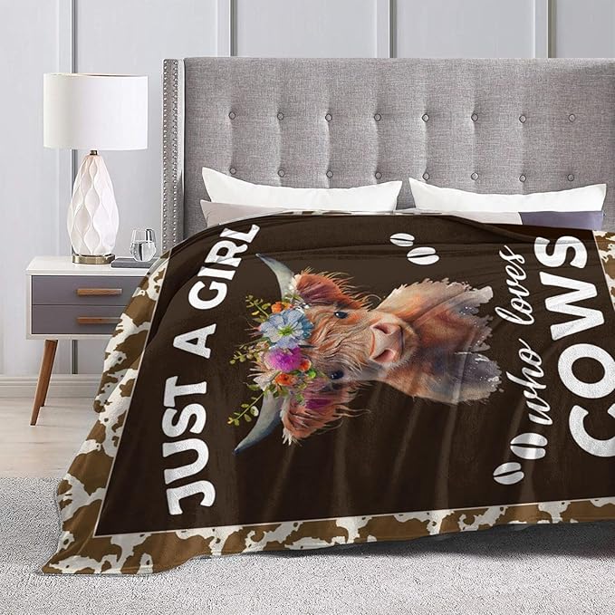 Highland Cow Blanket Cute Cow Print Plush Throw Blanket Super Soft Cozy Warm Fleece Just A Girl Who Loves Cows Bedding Blanket Gifts for Kids Girls Boys Women 50"X60"