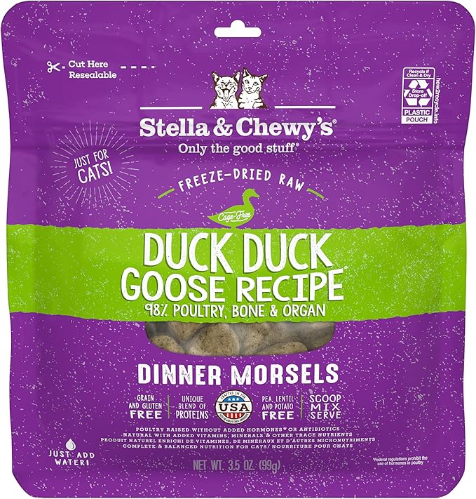 Stella & Chewy’s Freeze-Dried Raw Cat Dinner Morsels – Grain Free, Protein Rich Cat & Kitten Food – Duck Duck Goose Recipe – 3.5 oz Bag