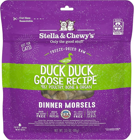 Stella & Chewy’s Freeze-Dried Raw Cat Dinner Morsels – Grain Free, Protein Rich Cat & Kitten Food – Duck Duck Goose Recipe – 3.5 oz Bag