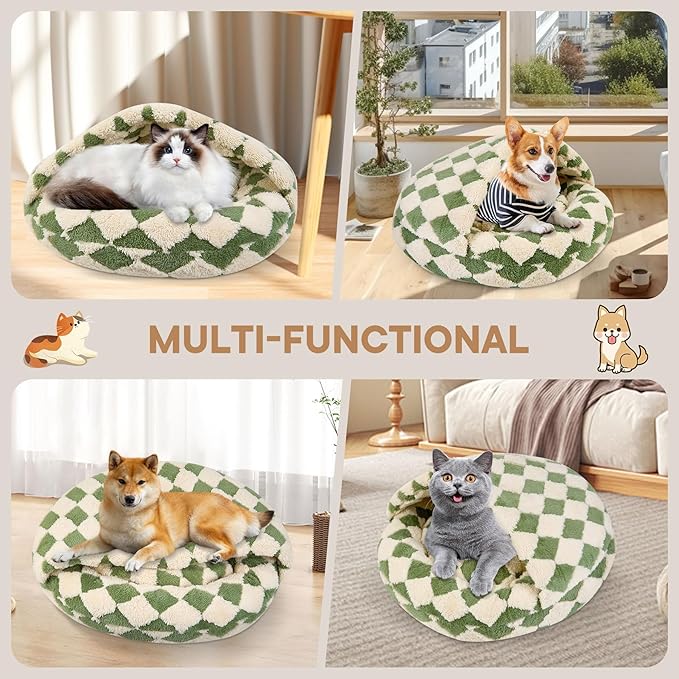 Dog Beds for Small Dogs, Cat Bed Cave, Washable Cute Cat Bed, Cozy Nook Pet Bed for Dogs or Cats, Anti-Slip Puppy Bed Fits up to 5 lbs Pets(Green, 16" x 16")
