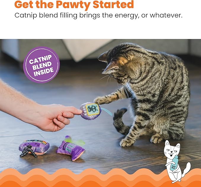 Catstages So Meowsome 90s Themed Plush Catnip Blend Cat Toys, 3Pk, Multicolored