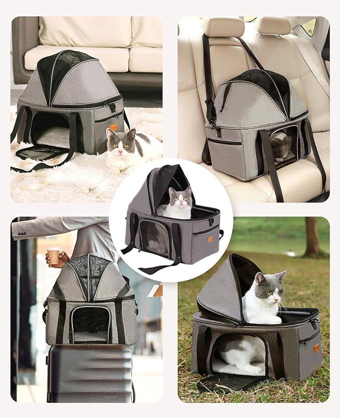 BurgeonNest Top-Expandable Large Cat Carrier, Soft Sided Cat Bag Carrier for Medium Large Cat 15 lbs, Upgrade Small Dog Car Seat, Collapsible Puppy Travel Bag with Semi-Open Mode Canopy