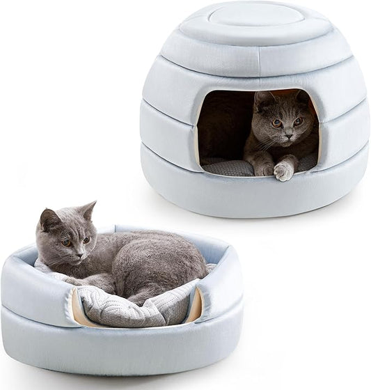 Made4Pets Cat Bed and House, 2-in-1 Foldable Cat Houses for Indoor Cats, Soft Velvet Cat Cave, Removable and Washable Cushion, Cat Condo for All-Season Comfort and Style