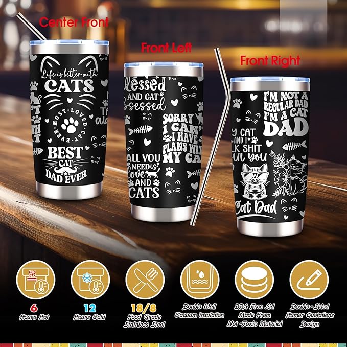 9 Pieces Cat Dad Gifts for Men, Cat Lover Gifts for Men with 20 Oz Tumbler Baseball Cap Socks Bracelet Keychain Bookmark Bottle Opener Greeting Card, Father’s Day, Birthday, Christmas Gift
