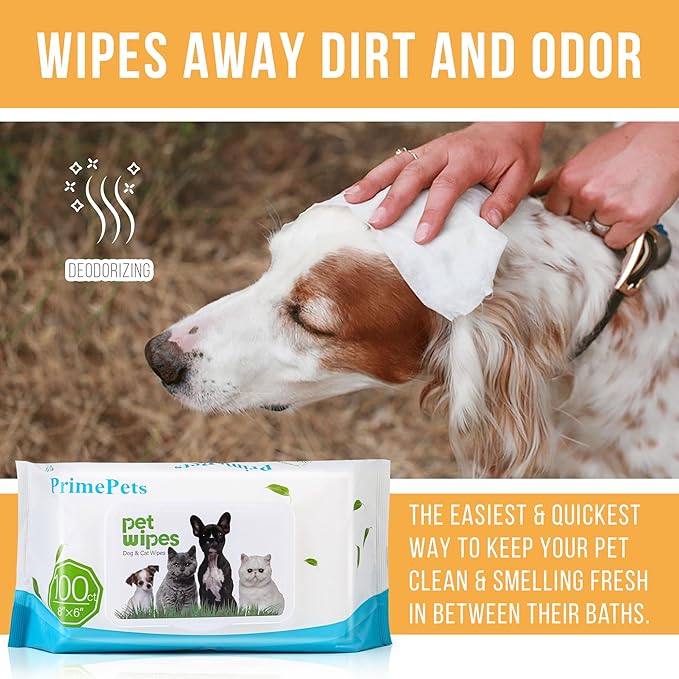 PrimePets Dog Wipes for Paws and Butt, 300 Count, 8" x 6" Pet Grooming Wipes for Dogs Cats Cleaning Deodorizing, Unscented Dog Paw Wipes, Puppy Wipes for Face Bum Eyes Ears Teeth