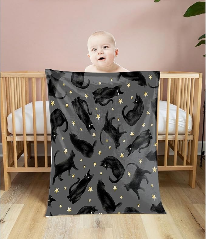 Khumbhira Cute Black Cats and Stars Moon Super Soft Fleece Flannel Blankets Birthday Throw Blanket Bedding Cover All Season for Picnic Couch Medium 60"x50"?Twin? Teens