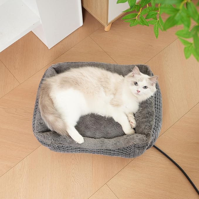 MARUNDA Heated Cats Bed for Indoor Use, Electric Cats Heated Bed Pets Heating Bed for Cats and Small Dogs, Washable Pets Bed with Automatic Heating Pad (23x20x7 Grey)