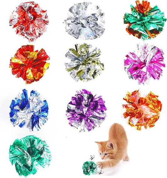 LOMIMOS 20PCS Cat Crinkle Balls Toy,Colorful Interactive Mylar Cat Toy for Indoor Kitten Exercise Play Chase Swat Bite Hunt Keep Pet Fit Active (2.5 in)