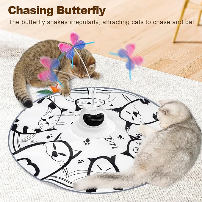 Cat Toys Interactive Rechargeable 2in1 Hide and Seek, Spinning Butterfly, Moving Feather Automatic Kitten Toys for Indoor Cat Exercise Chasing for All Ages Cats