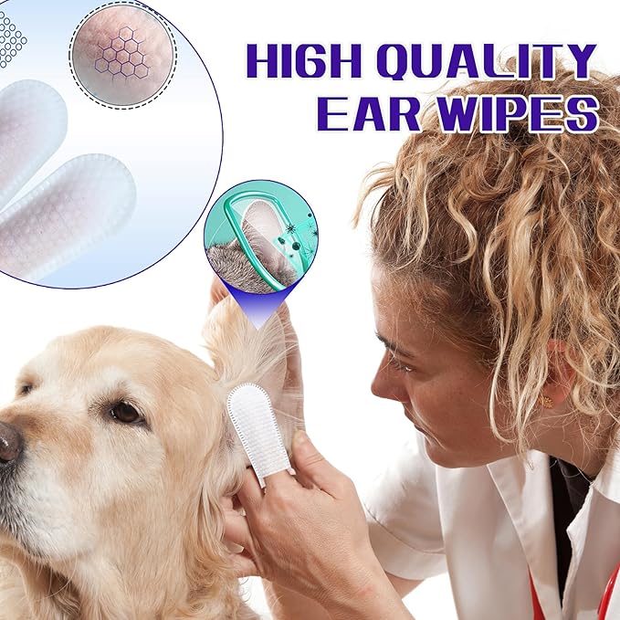 55 Count PET Ear Cleaning Finger Wipes for Dogs & Cats,Ear Cleaner Finger Wipes,Removes Dirt & Odor,Easy to Use, Natural Ingredients (Ear Cleaning Wipes)