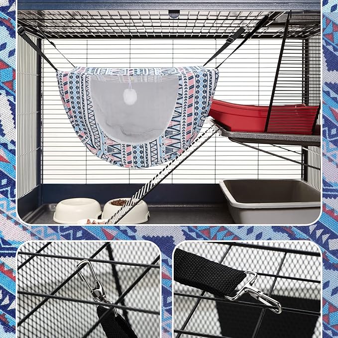 Unittype 2 Pieces Cat Cage Hammock Hanging Pet Bed Double Layer Soft Plush Hanging Pet Bed Comfortable Hammock Bed for Indoor Kitten Cats Ferret Hamster Rabbit or Small Animals, 2 Styles (Boho)