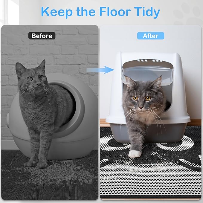 Bienbee Cat Litter Mat, 46"x27" Jumbo Litter Mat Double Layer Litter Trapping Mat,Reduces Tracking and Keeps Floors Clean, Black Cat XL
