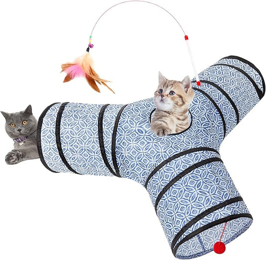 Tempcore Pet Cat Tunnel Tube Cat Toys 3 Way Collapsible, Cat Tunnels for Indoor Cats，Kitty Tunnel Bored Cat Pet Toys Peek Hole Toy Ball Cat, Puppy, Kitty, Kitten, Rabbit