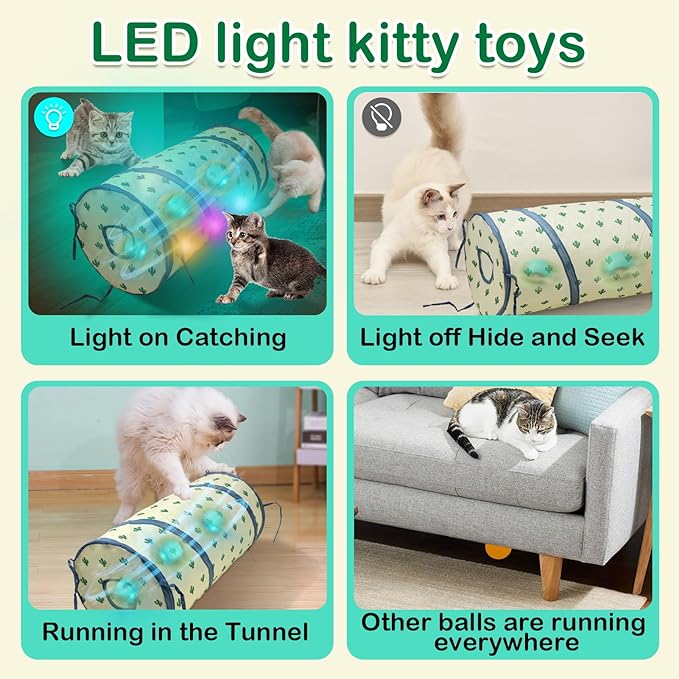Interactive Cat Toys Ball for Indoor Cats Fast Rolling in Tunnel, Motion Activate Cat Toy with Chirping, Hide and Seek Mouse Catching Toy (Green)