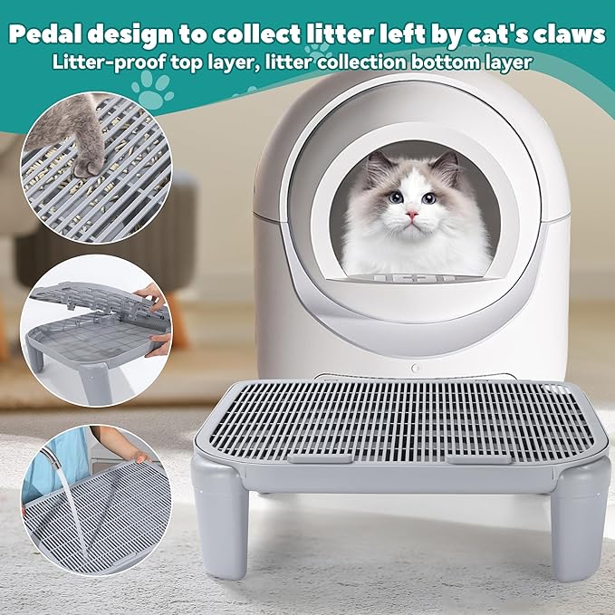 BALAPET Adjustable Cat Ramp for Litter Box Elevated Cat Litter Ramp for Cat Litter Boxes Double Layered Litter Trapper with Filter Function Cat Steps Suitable for Small & Elderly Cats (Grey)