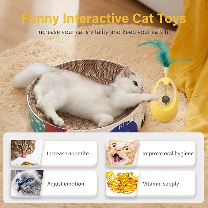 Catnip Toys for Cats with Feathers Tumbler Cat Toy with Edible Catnip Balls, Interactive Funny Toy Kitten Indoor Exercise/Plaything for All Breeds - Yellow