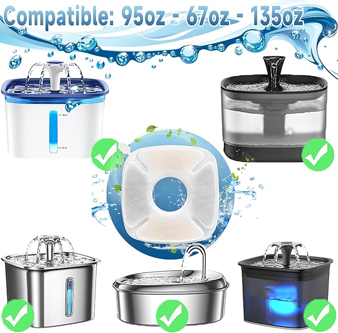 18 Pcs Cat Fountain Filters Replacement Compatible with VEKEN 95oz/2.8L Cat Water Fountain Filters Automatic Dog Water Fountain Filters Pet Fountain