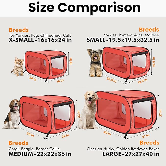 Beatrice Home Fashions Portable, Collapsible, Pop Up Kennel Travel Cat and Dog Crate, 32.5" L x 19.5" W x 19.5" H, Red