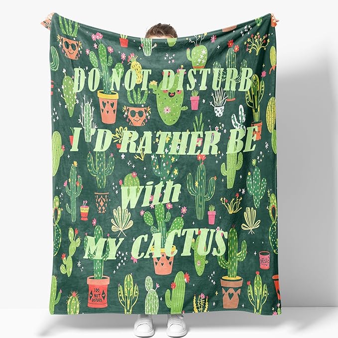 Cactus Blanket Gifts for Girls Women Mom Sister Birthday Christmas Valentines Presents Green Cacti Theme Decor Home Bedroom Living Room Sofa Couch Kids Adults Teen Soft Cozy Plush Fleece Throw 60"x50"