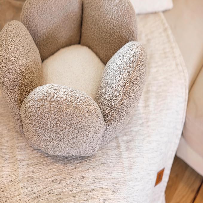 Catstages Purrfect Petals Washable Flower Shaped Round Cat Bed for Indoor Cats, Plush, Tan